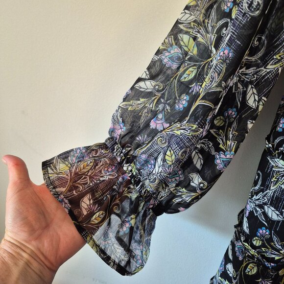 Torrid Black Floral Chiffon Lurex Tiered Ruffle Mini Dress Size 2X - Picture 7 of 11